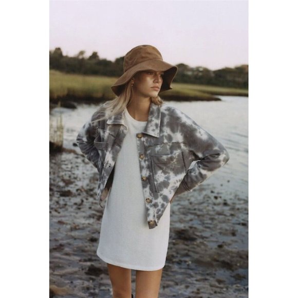 ANTHROPOLOGIE T.la Medium NIKA CROPPED SHIRT JACKET TIE DYE COTTON GRAY NEW NWT - Picture 2 of 5